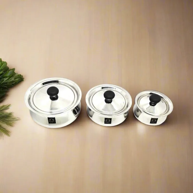Silvara Stainless Steel Handi with Lid - Set Of Three media 3