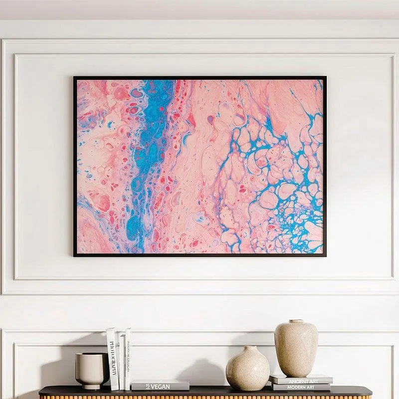 Blue-Peach Fluid Canvas Painting - Black Frame media 1