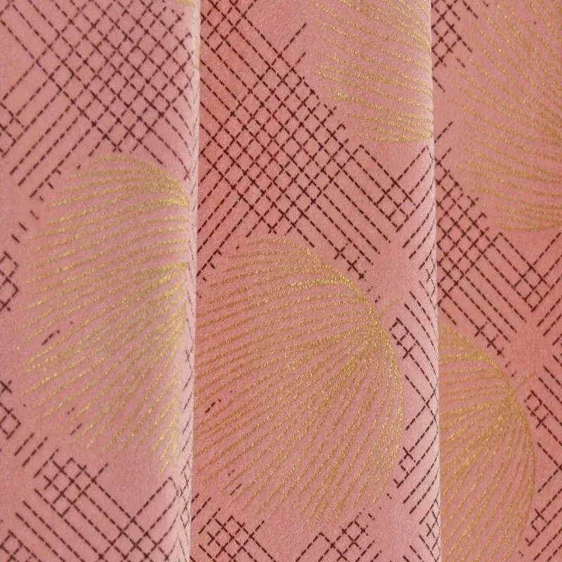 Glow Line Printed Velvet Curtains (Peach,Gold) - Set Of Two media 4