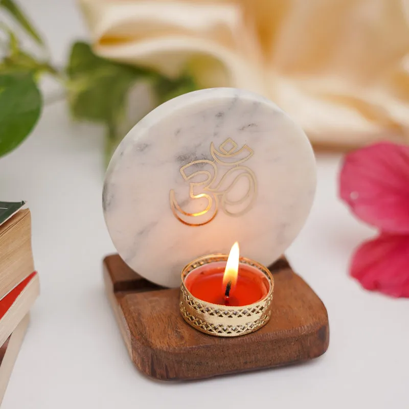 Om Marble Religious Accent With Tealight Candle Holder media 4