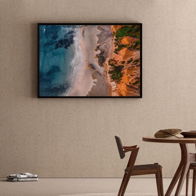 Aerial Beach Coastline Canvas Wall Painting - Black Frame