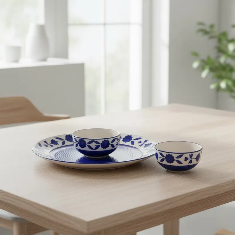 Clayora Quiva Ceramic Dining Set (Blue) - Three Piece Set media 1