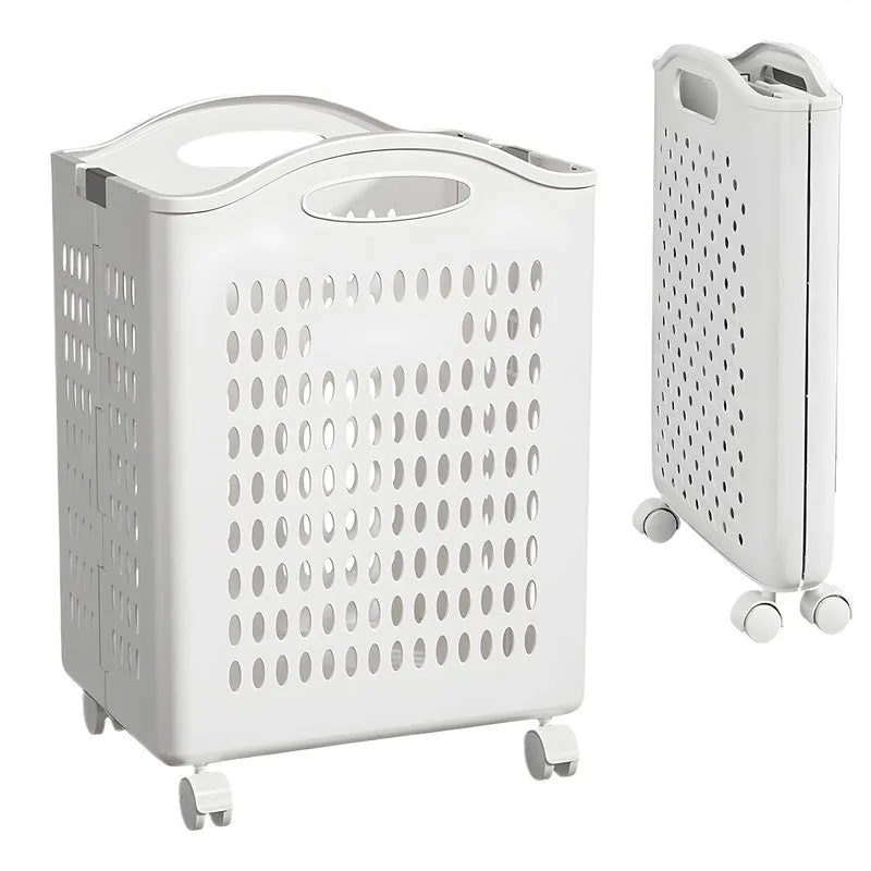 Laxis FoldNest Rolling Plastic Laundry Basket - White media 3