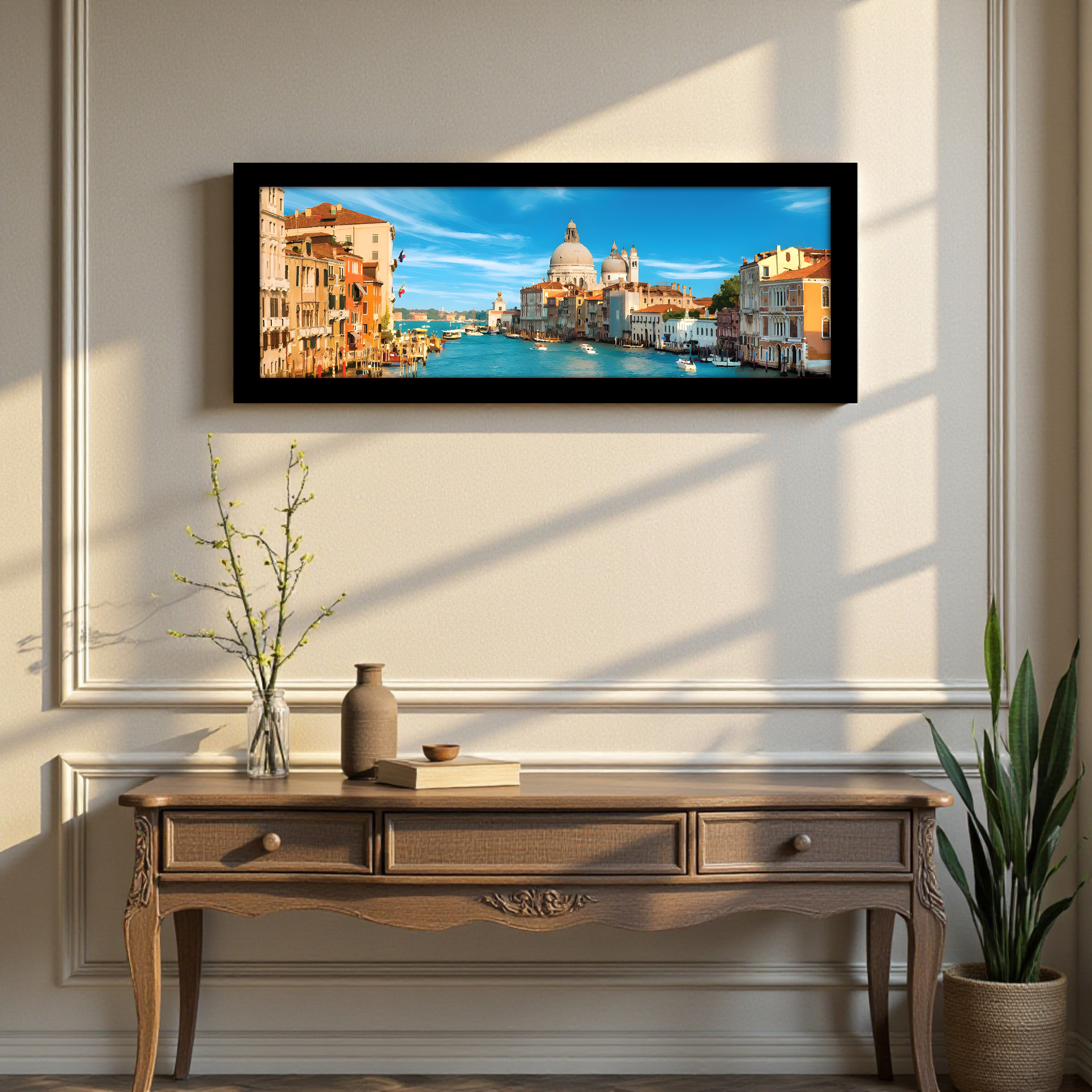 Aquarel Scenic Canal City Wall Art With Frame