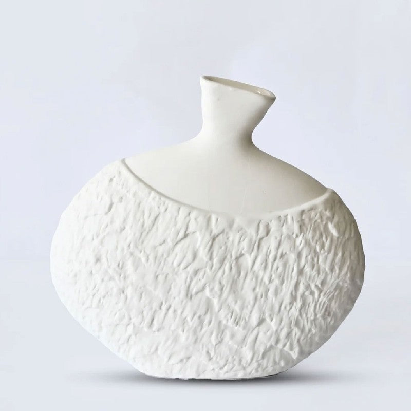 Aurelle Textured Ceramic Decorative Vase - White media 4