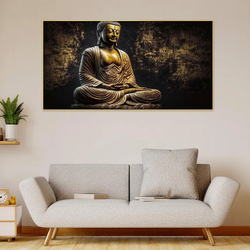 Zen Golden Buddha Canvas Wall Painting With Frame media 3