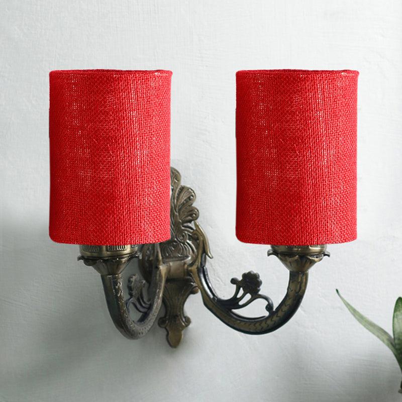 Vintage Cylindrical Duo Fabric & Metal Wall Lamp - Maroon media 3