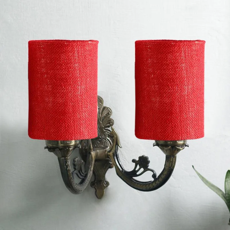 Vintage Cylindrical Duo Fabric & Metal Wall Lamp - Maroon media 3