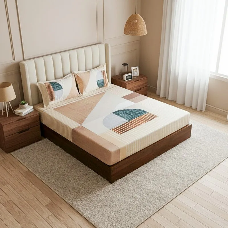 Idris Abstract Cotton Bedsheet (Brown,Beige) - 200 TC media 1