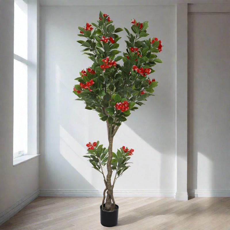 Roselia Artificial Plant With Black Plastic Pot (5.91 ft) - Pink & Green image 4