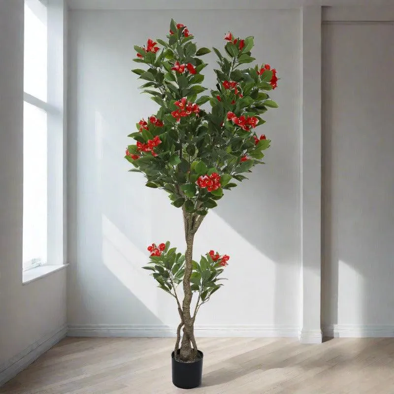 Roselia Artificial Plant With Black Plastic Pot (5.91 ft) - Pink & Green media 4