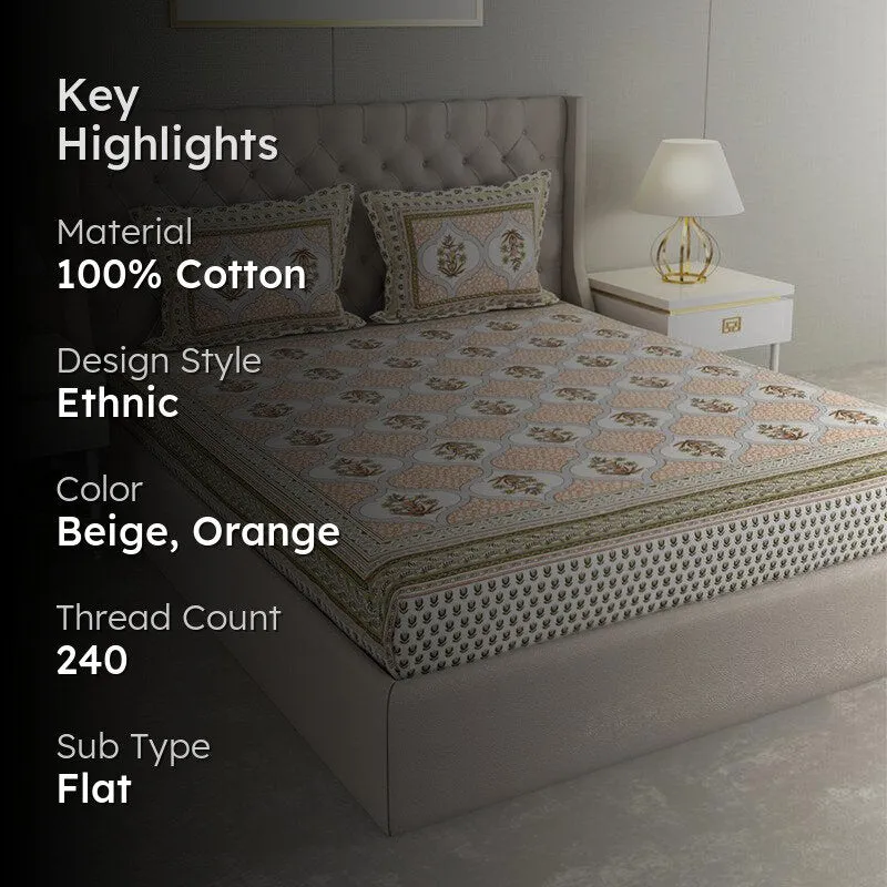 Devarna Printed Cotton Bedsheet (Peach) - 240 TC media 2
