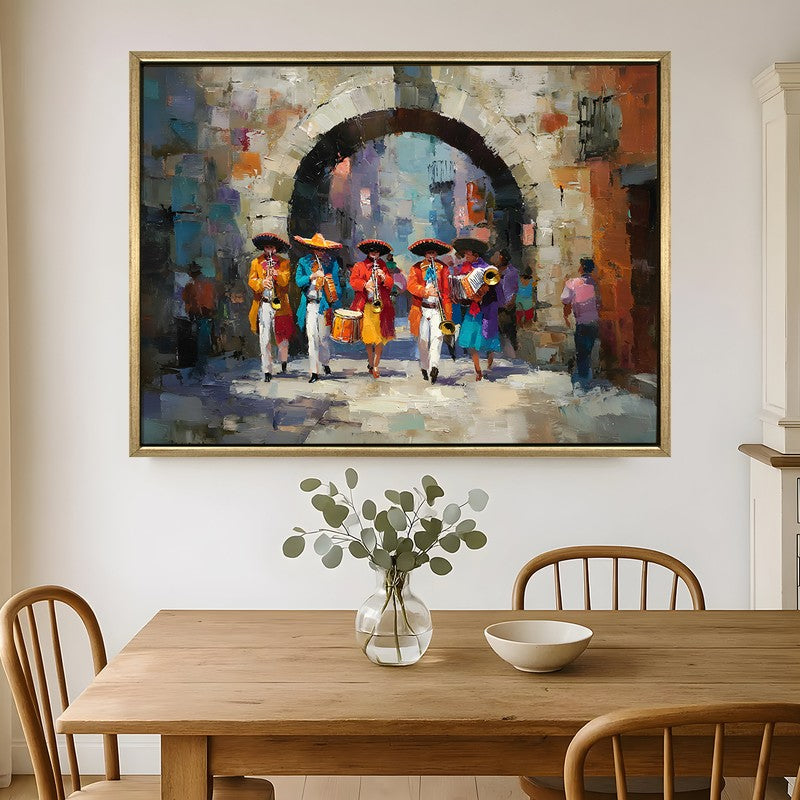 Plaza Guitar Canvas Wall Painting With Frame