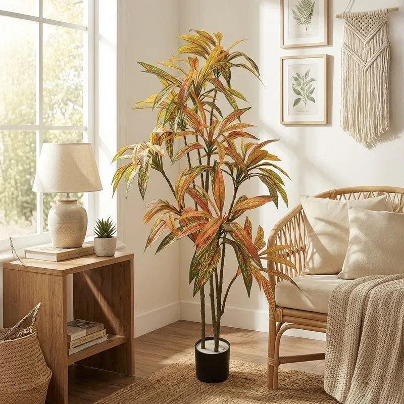 Ventira Artificial Dracaena Green Tree With Black Plastic Pot 5.6 ft media 3