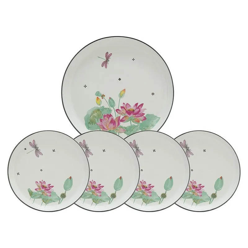Dragonfly Bloom 4 Quarter Paltes with 1 Dinner Plate - Five Piece Set media 5