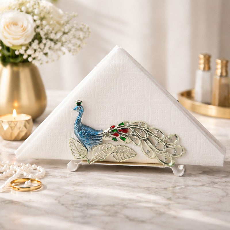 Peacock Splendor Silver Plated Mild Steel Tissue Holder