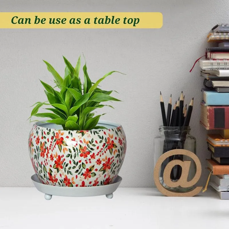 Julietta Peach Floral Planter With Plate media 3