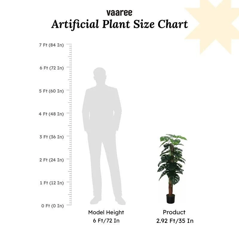 Faux Pola Monstera Plant With Black Plastic Pot - 2.95 ft media 6