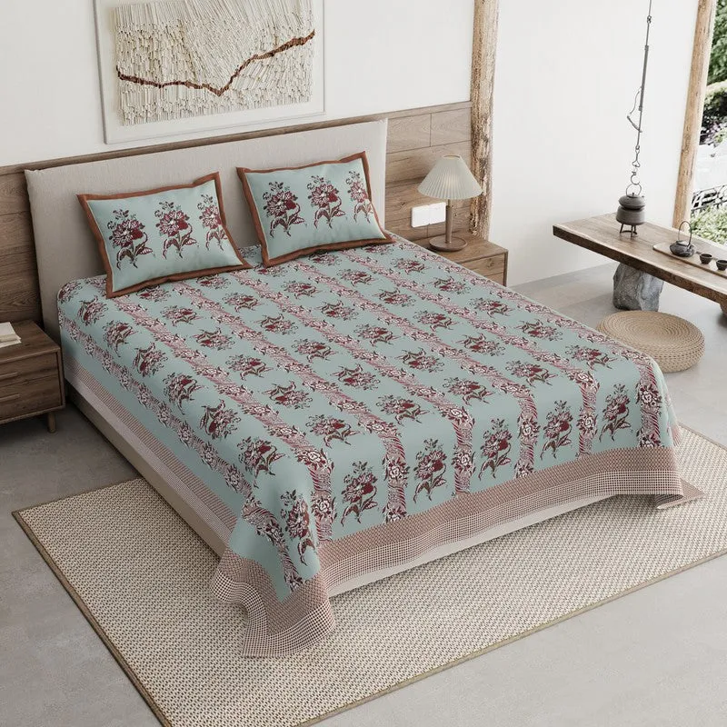 Rang Grace Cotton Bedsheet (Green,Beige) - 120 TC media 1