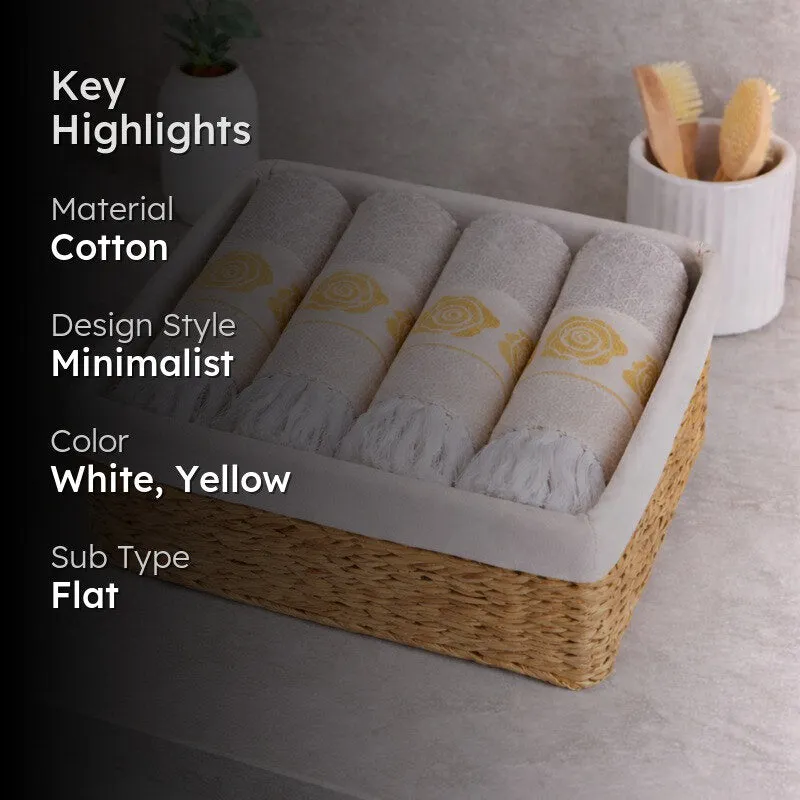 Rosette Cotton Hand Towel (Yellow) - Set Of Four media 2