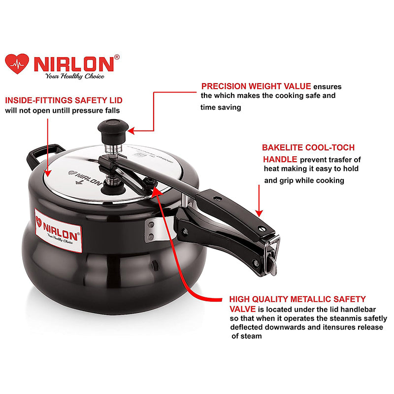 Nirlon Cubix Hard Anodized Pressure Cooker - 5000 mL/ 7 Inches image 3