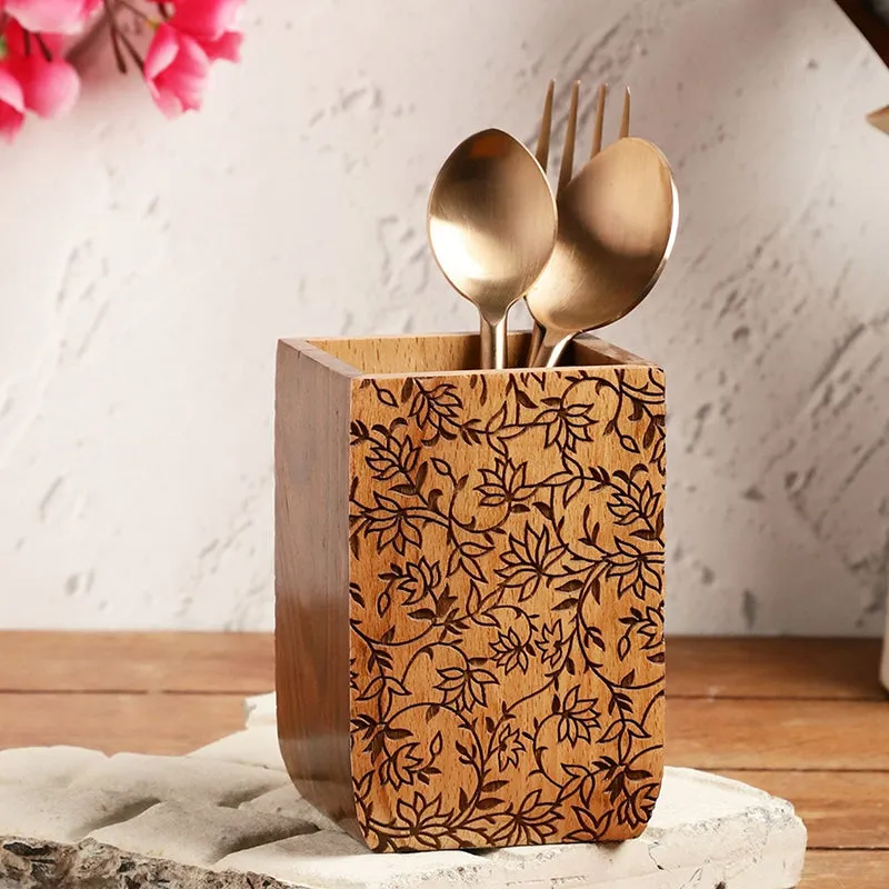 Sora Wood Cutlery Holder media 1