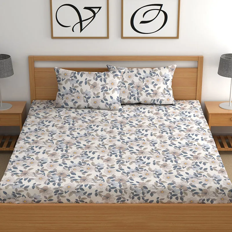 Flora Blues II Microfiber Microfiber Bedsheet - 150 GSM media 5