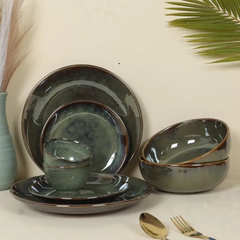 Regal Feast Ceramic Dinner Set (Olive Green) - 8 Piece Set media 1