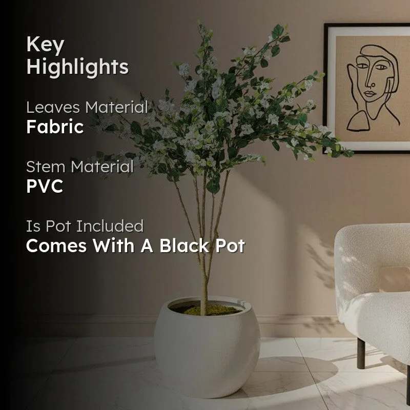 Artificial White Bougainvillea Plant With Black Fiber Pot - 6.3 Feet media 2