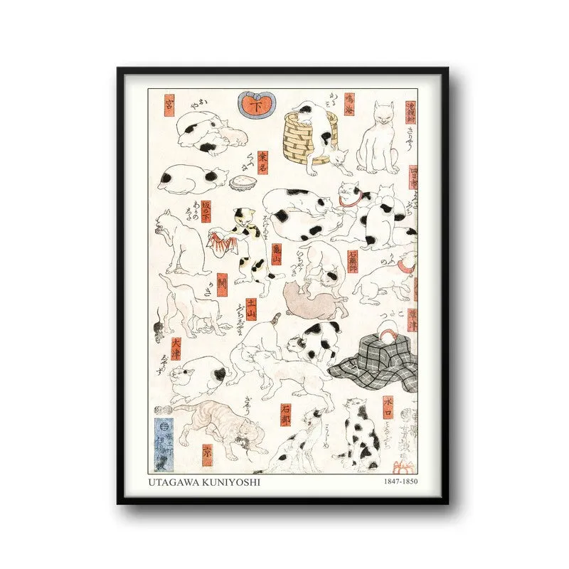 Cats Utagawa Kuniyoshi Archival Canvas Wall Painting - Black Frame media 5