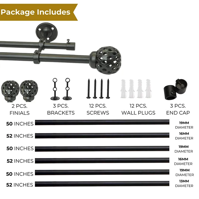 Zellige Extendable 1" Double Curtain Rods With Round Finial & Brackets media 5