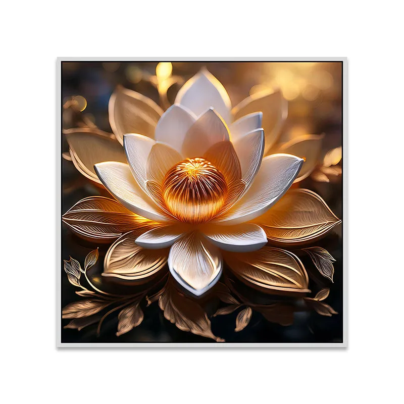 Gilded Padmam Canvas Wall Painting With Frame - White media 5