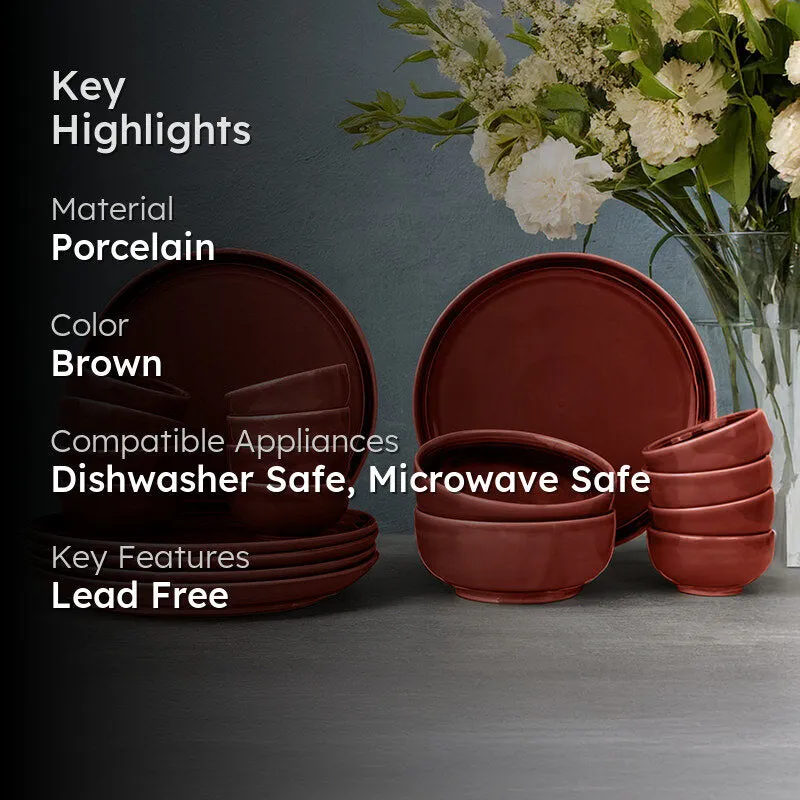 Caspian Porcelain Dinner Set (Brown/800 mL/160 mL) - 20 Piece Set media 2
