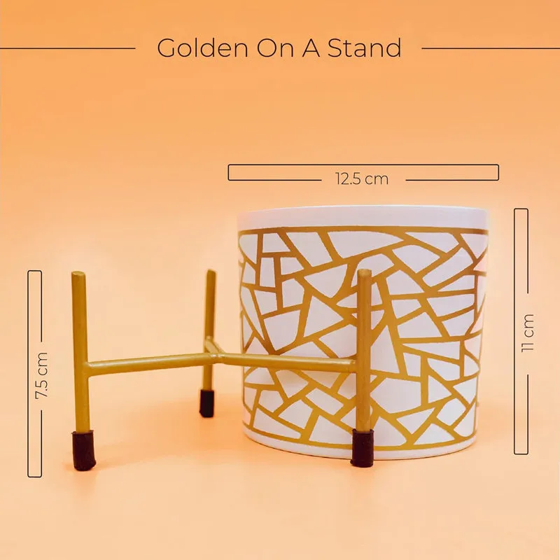 Kyari Geometric Trichome Metal Planter With Stand media 5