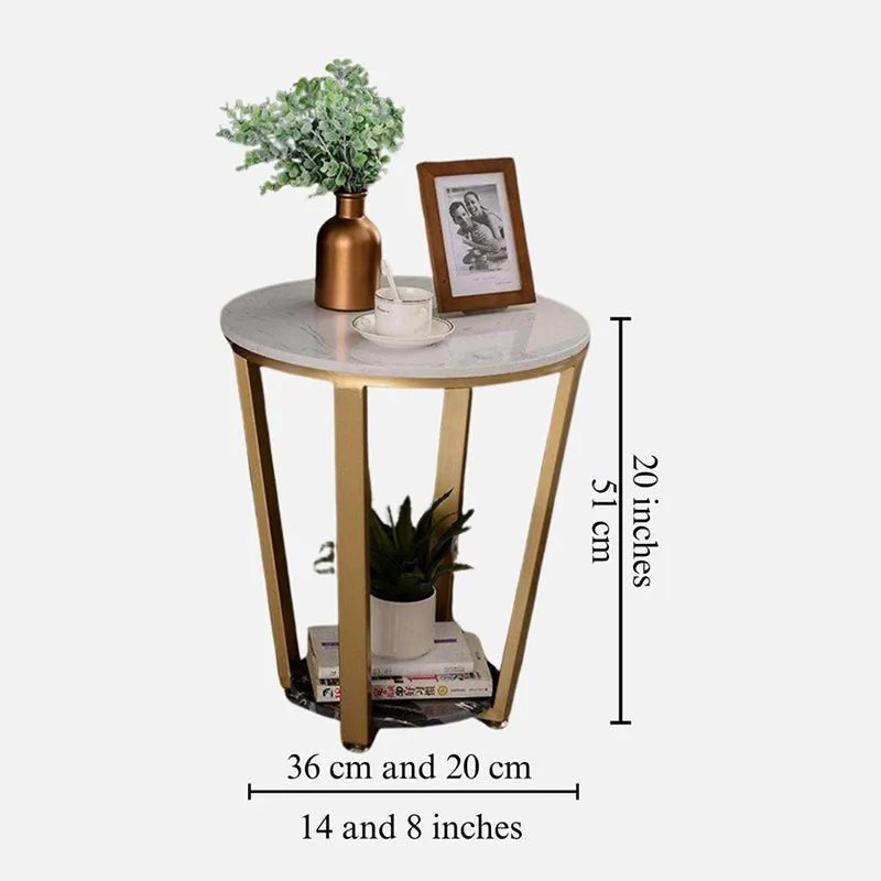 Aura Blanc Metal Accent Table with Marble Top media 5