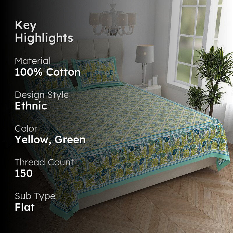 Saumya Serenity Floral Cotton Bedsheet (Green) - 150 TC media 2