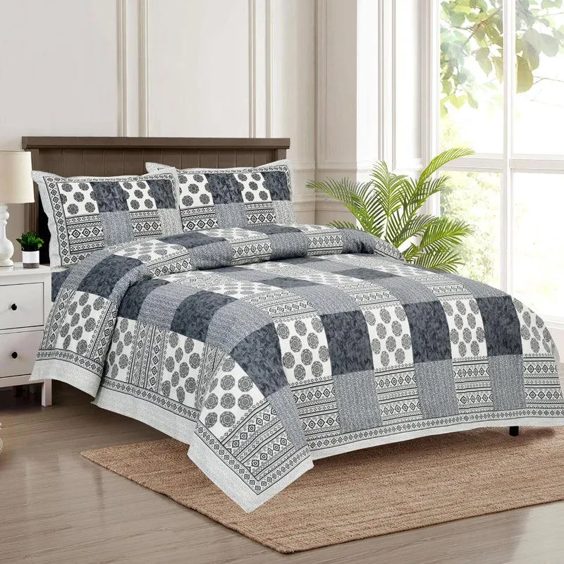 Lamora Ethnic Cotton Bedsheet (Blue,White) - 160 TC media 1