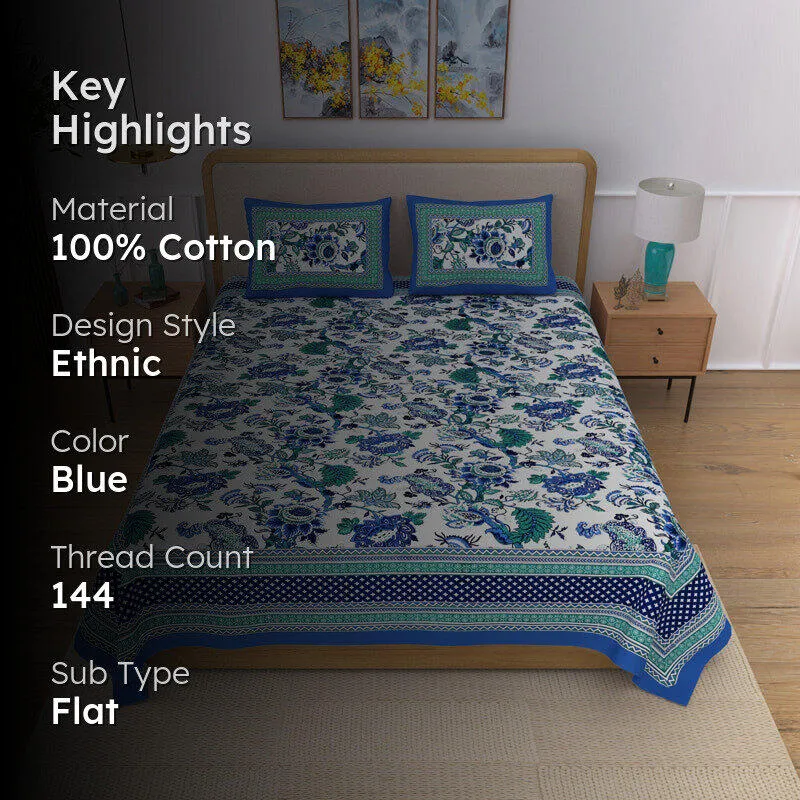 Dreamy Azure Cotton Bedsheet - 144 TC media 2