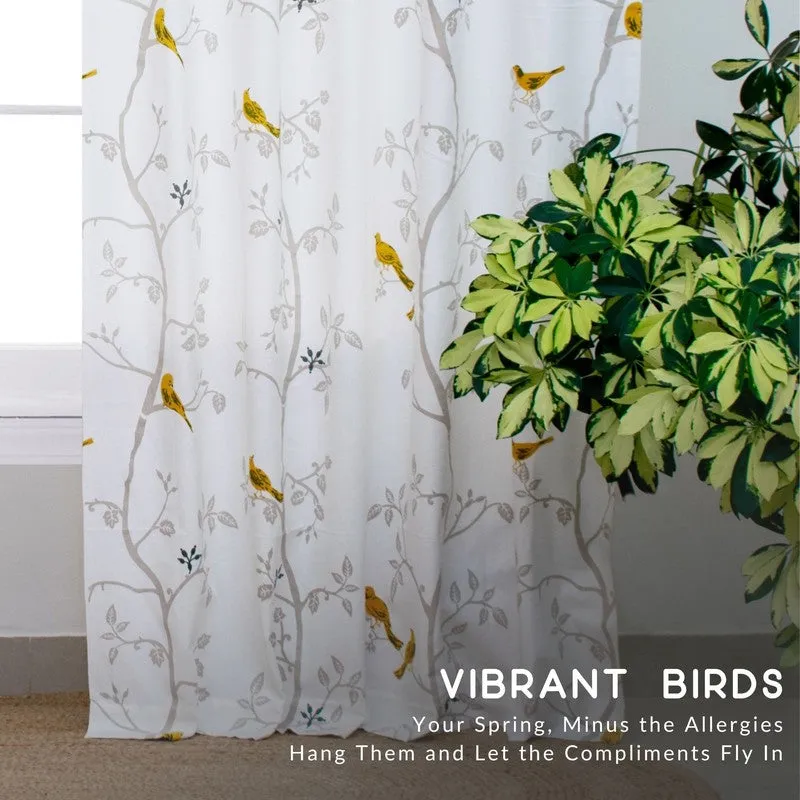 Tranquebar Home Nature Wings Cotton Curtains(Yellow) - Set Of Two media 5