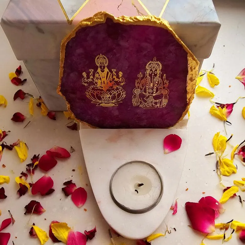 Sacred Ganesha Laxmi Tealight Candle Holder - Pink - 1