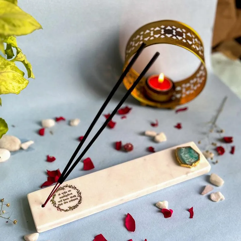 Gayathri Mantra Incense Holder With Agate Plating - Green media 3