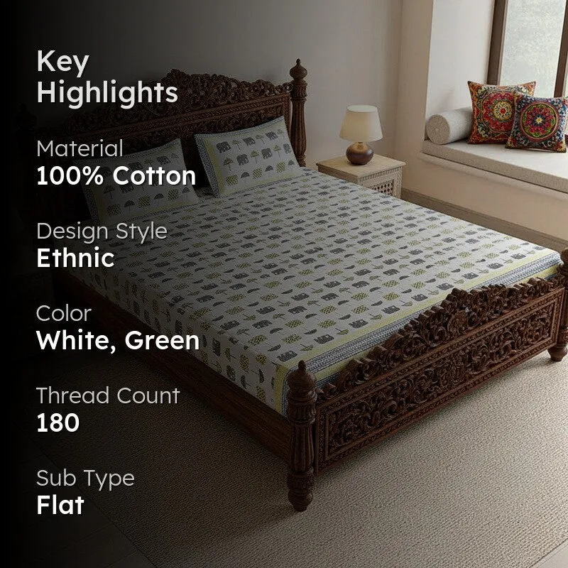 Hastina Parade Cotton Bedsheet (Grey, Yellow) - 180 TC media 2