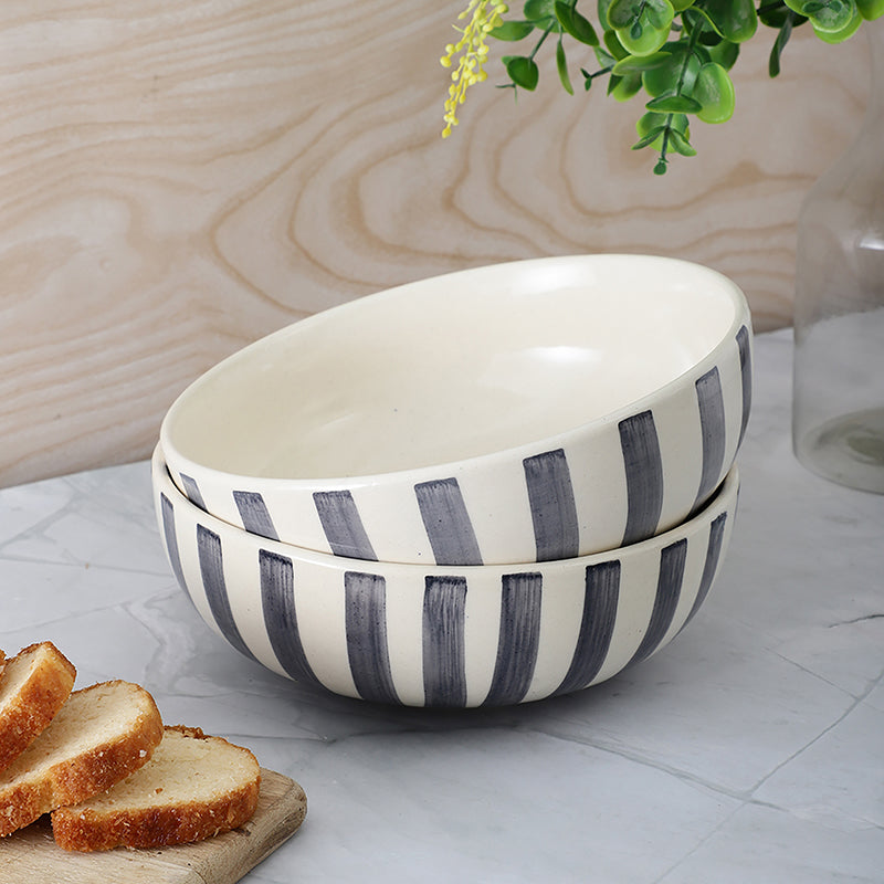 Cross Strips Ceramic Serving Bowl (800mL)- Set Of Two