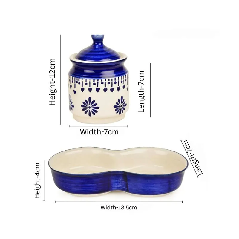 Sabai Ceramic Jar With Tray (Blue/225 mL) - Three Piece Set media 6