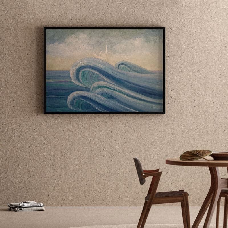 Crowning The Waves Canvas Wall Painting - Black Frame