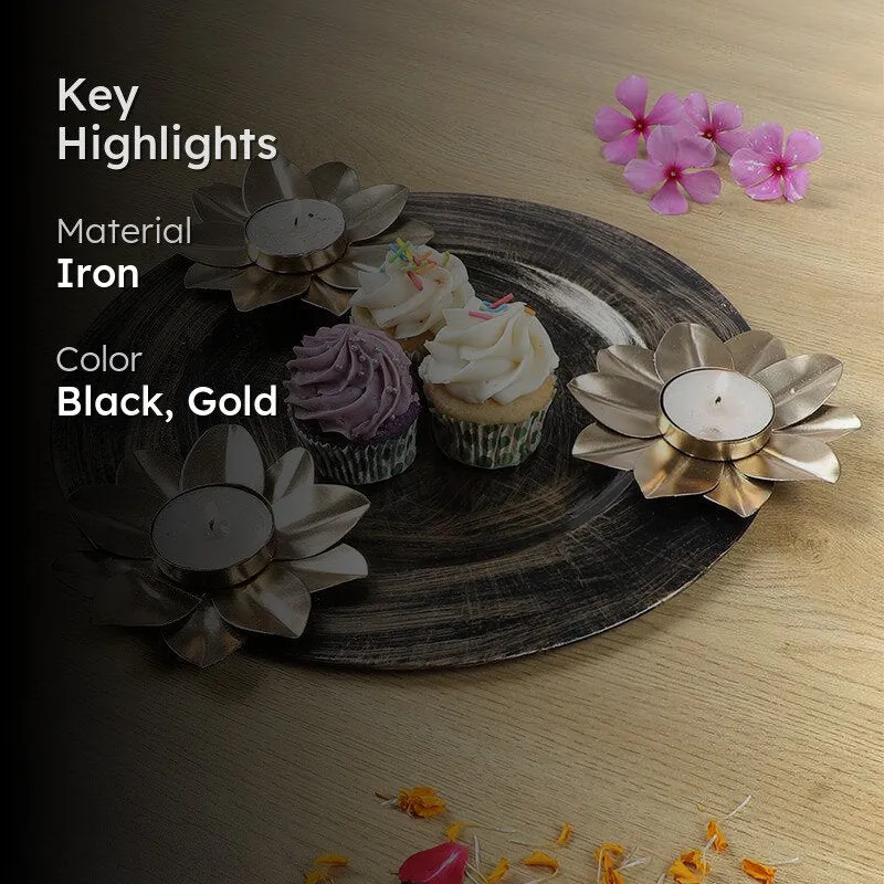 Áine Tealight Candle Holder With Platter (Black & Gold) - Four Piece Set media 2