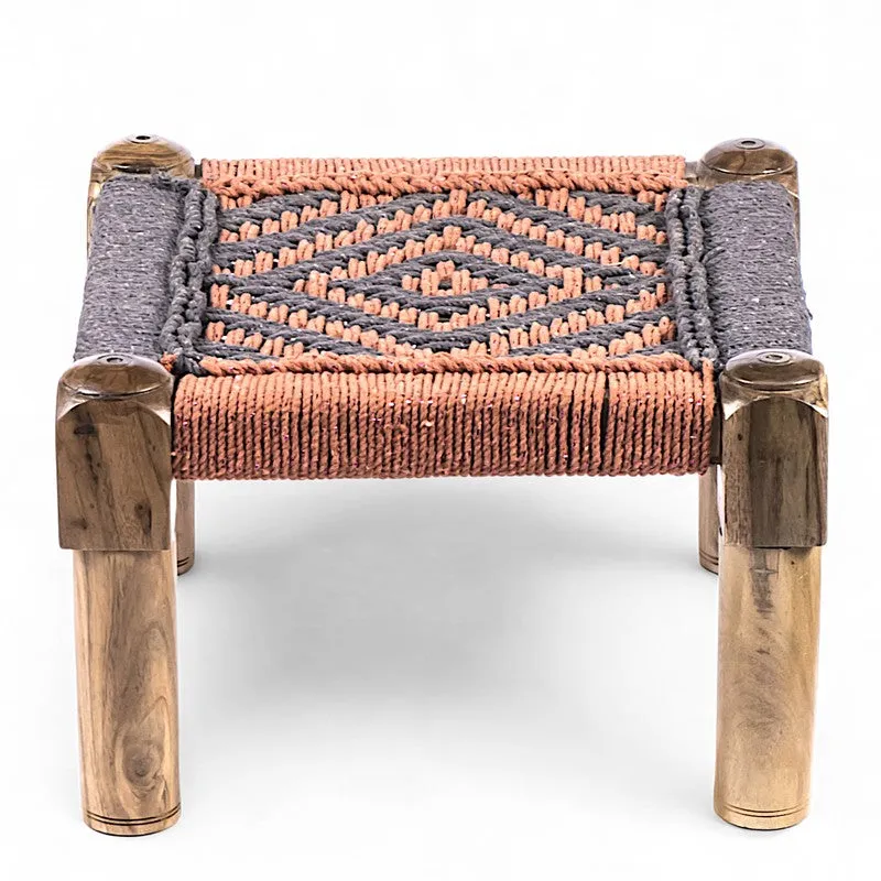 Hirox Sheesham Wooden Stools (Orange,Grey) - Set Of Two media 3