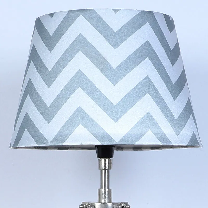 Chevron Light Fold Printed Tripod Mango Wood Table Lamp - Grey,White media 4
