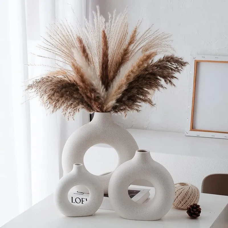Modern Double Loop Ceramic Vase - Set Of Three media 1