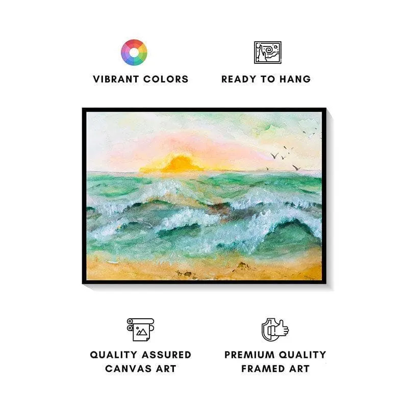 Painting Sunset At Sea Canvas Painting - Black Frame media 4